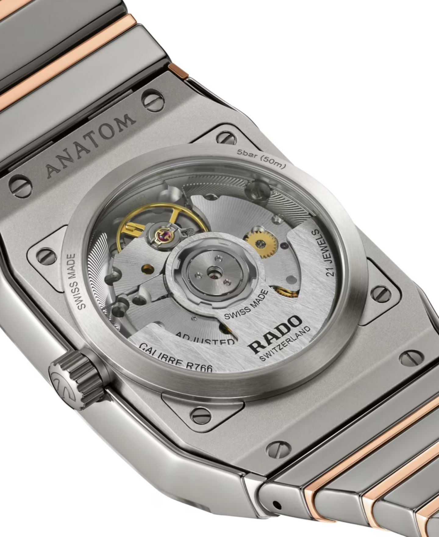 Часы Rado Unisex Swiss Automatic Anatom Rose Gold PVD Stainless Steel & Gray Ceramic Bracelet Watch 33mm — фото 4
