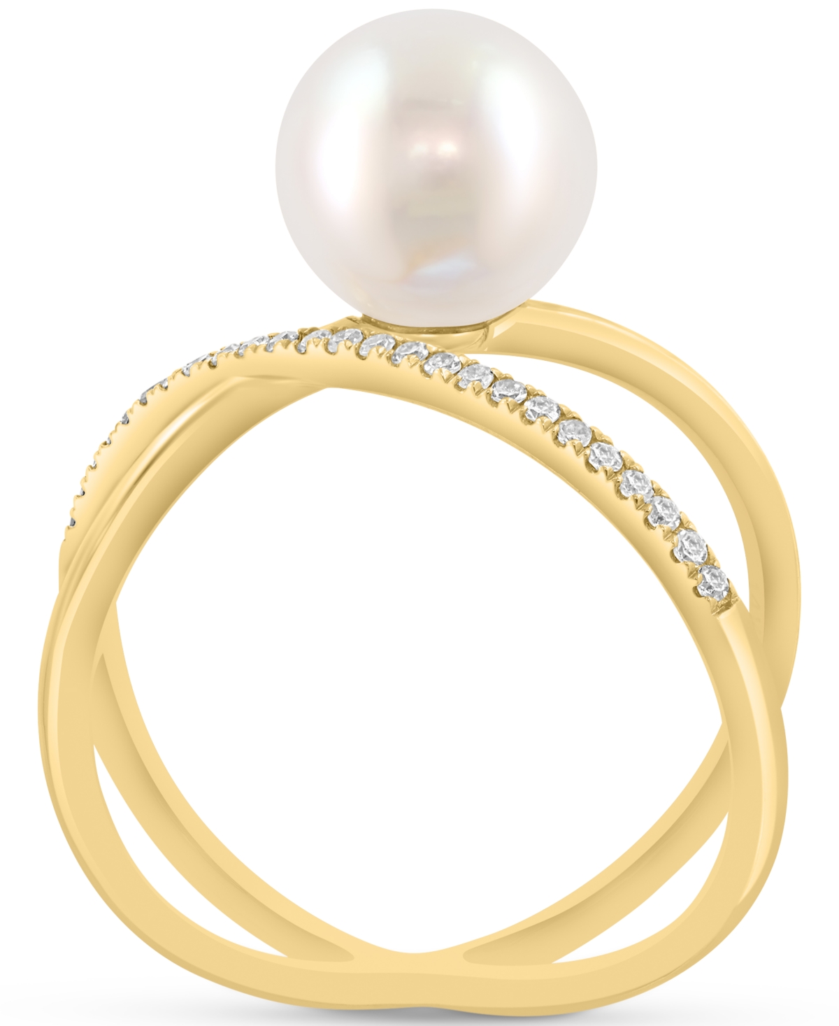 Effy Collection Effy Cultured Freshwater Pearl (8-1/2mm) & Diamond (1/10 Ct. T.w.) Crisscross Ring In 14k Yellow Gol In Gold
