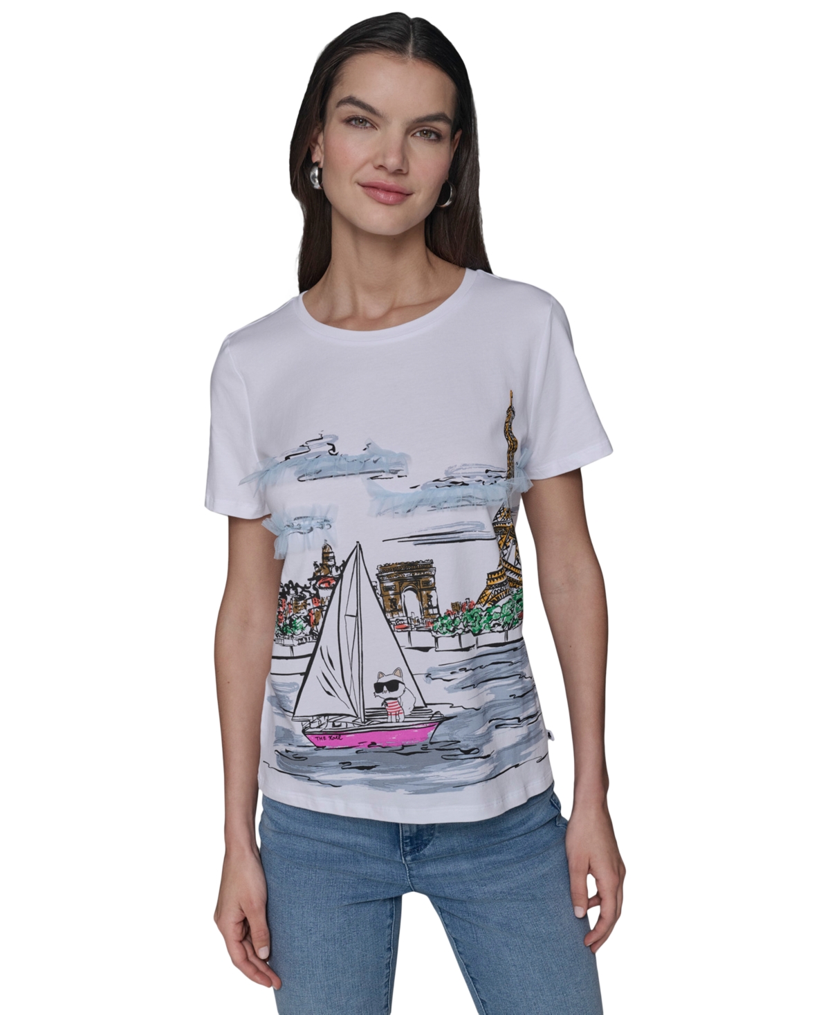 Karl Lagerfeld Petite Sailing Choupette Crewneck Tee