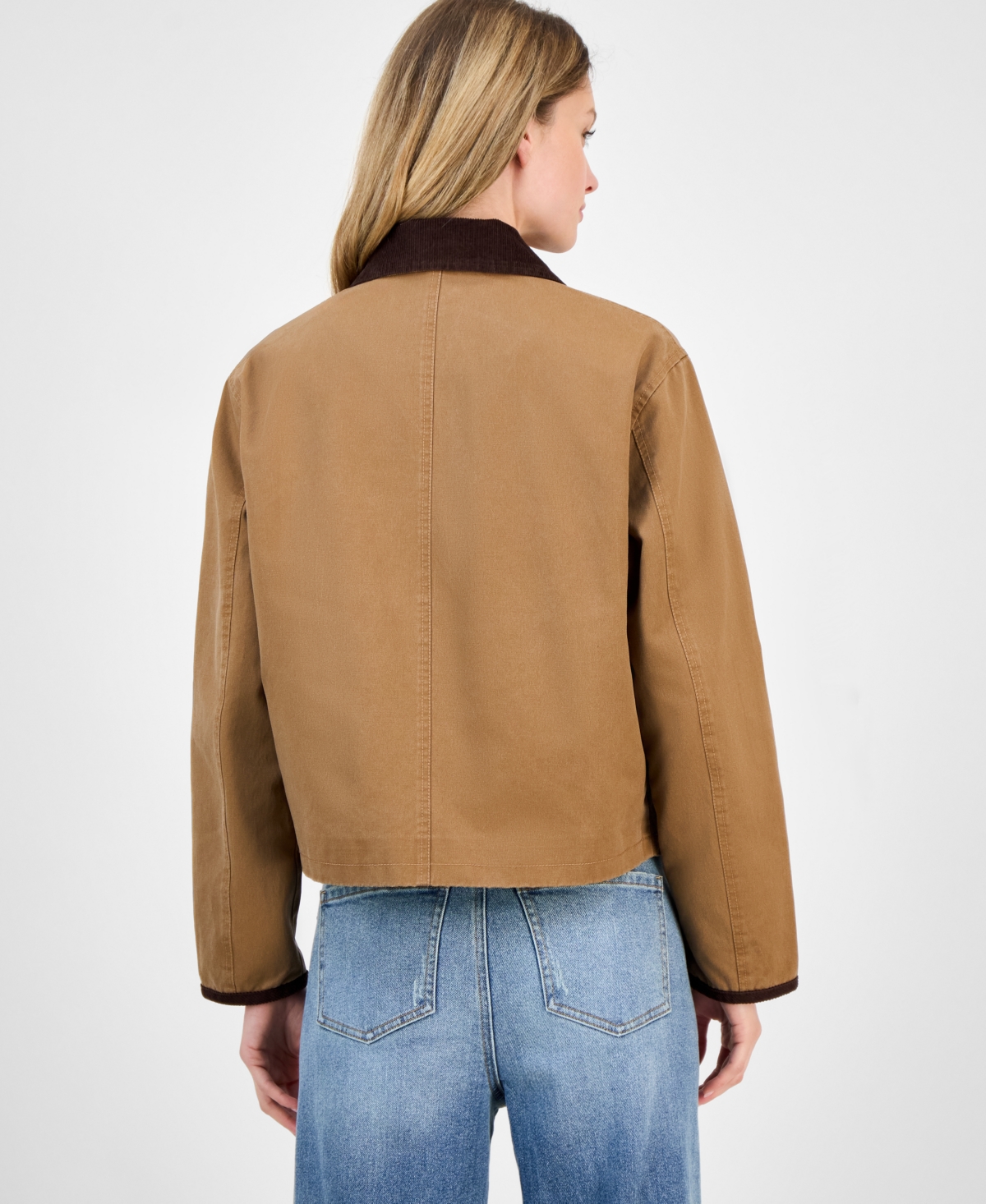 Coffeeshop Juniors' Corduroy-collar Barn Jacket In Brown