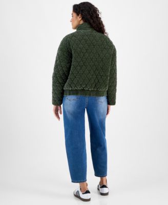 Juniors' Quilted Corduroy Zip-Front Coat