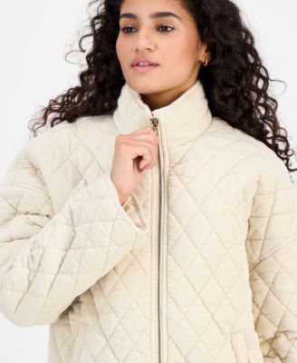 Juniors' Quilted Corduroy Zip-Front Coat