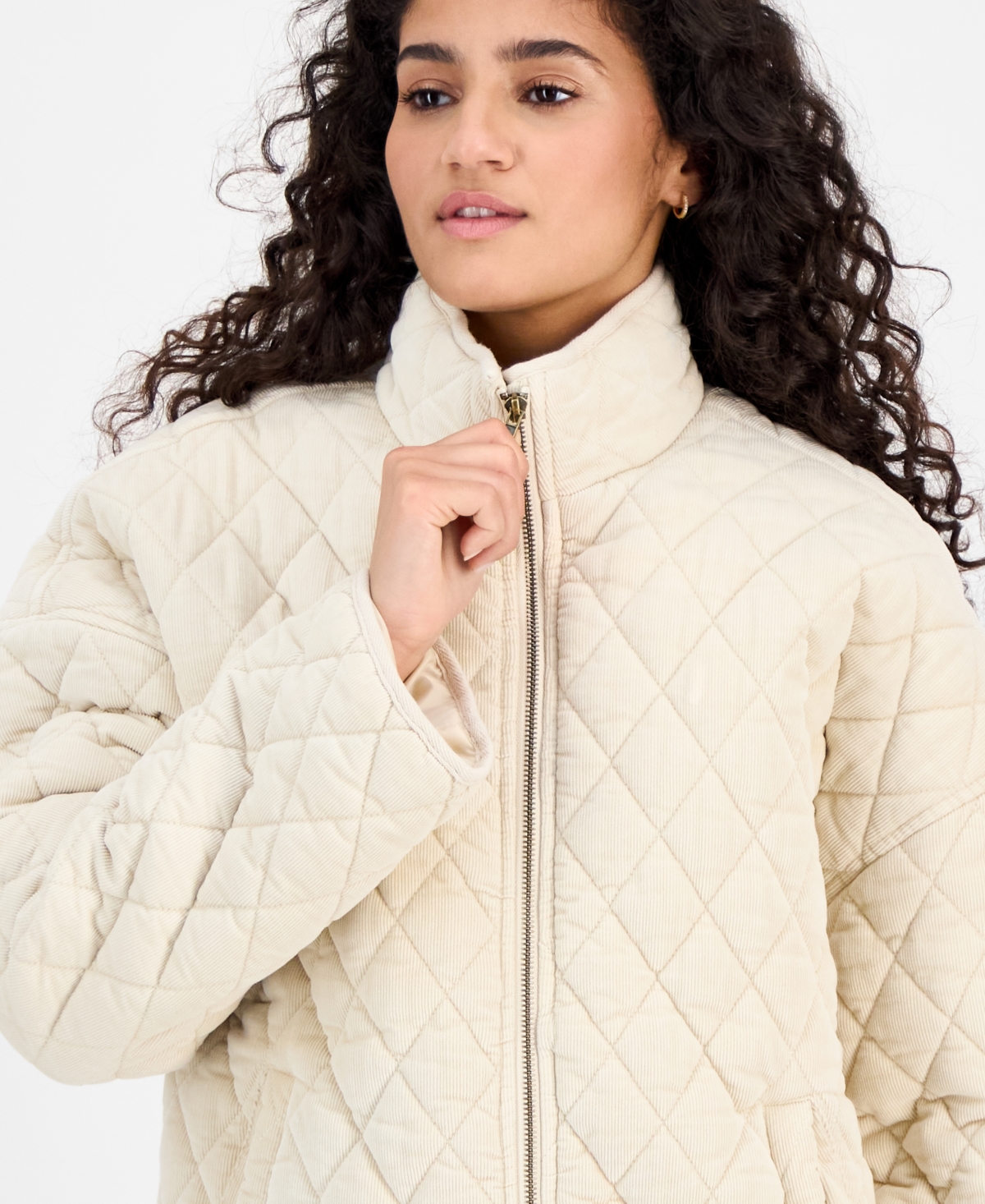 Coffeeshop Juniors' Quilted Corduroy Zip-front Coat In White