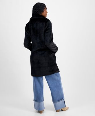 Juniors' Notched-Collar Faux-Fur Walker Coat