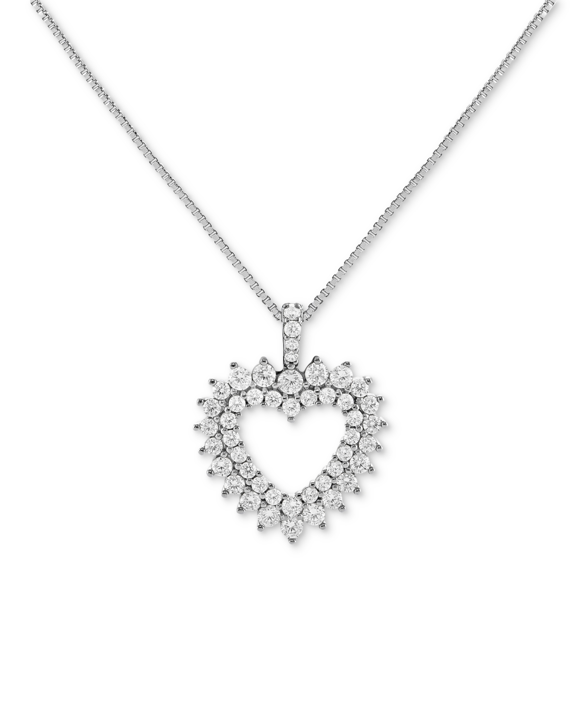 Cubic Zirconia Cluster Heart Pendant Necklace in Sterling Silver, 18" + 2" extender, Exclusively at Macy's - Silver