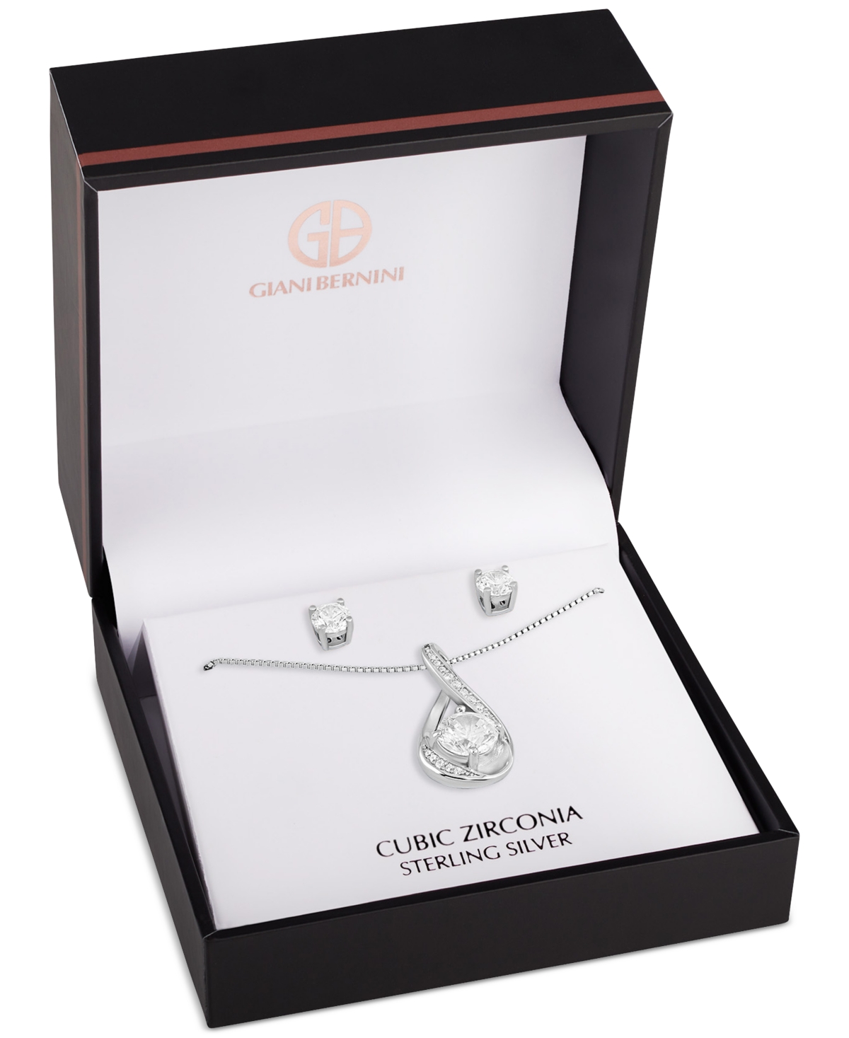 Giani Bernini Cubic Zirconia Infinity Pendant Necklace & Solitaire Stud Earrings In Sterling Silver, Exclusively A In Metallic