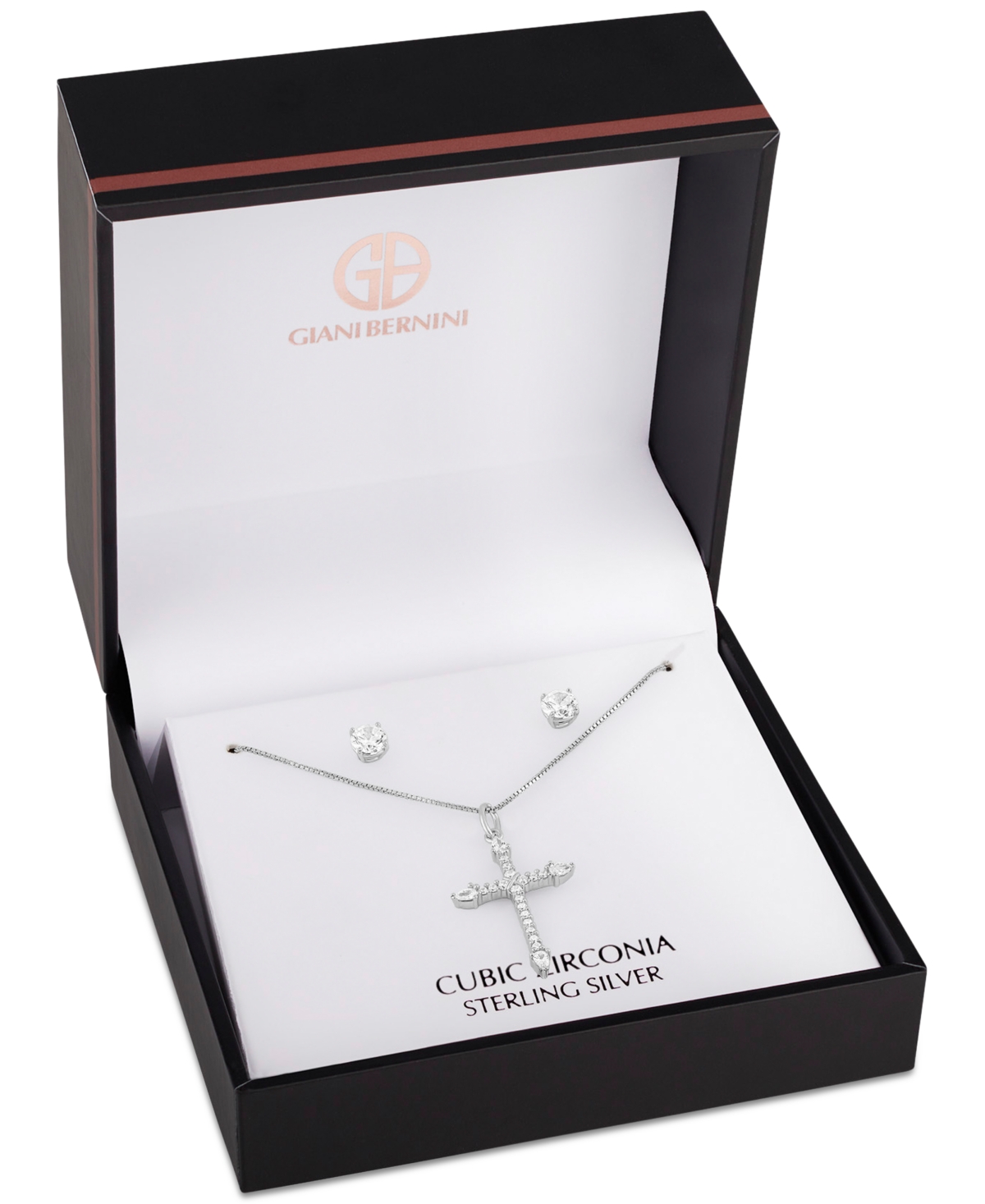 Giani Bernini Cubic Zirconia Cross Pendant Necklace & Stud Earrings Set In Sterling Silver, Exclusively At Macy's