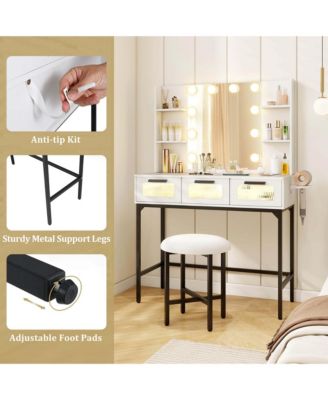 Makeup Vanity Desk with Hollywood Mirror & Lights 3-Color Induction Lighting