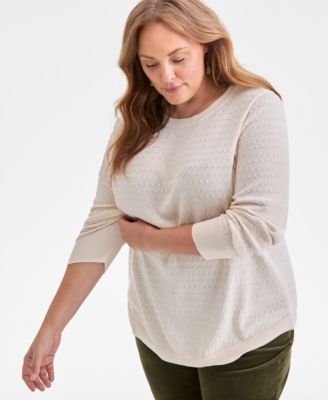 Style & Co - Plus Size Cotton Color-Block Crewneck Sweater