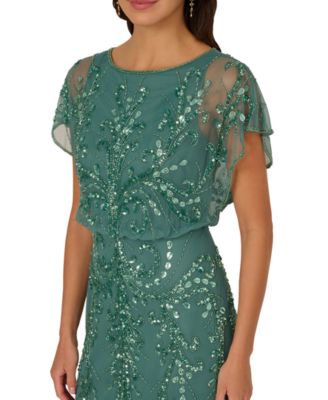 Women's Beaded Blouson-Sleeve Gown