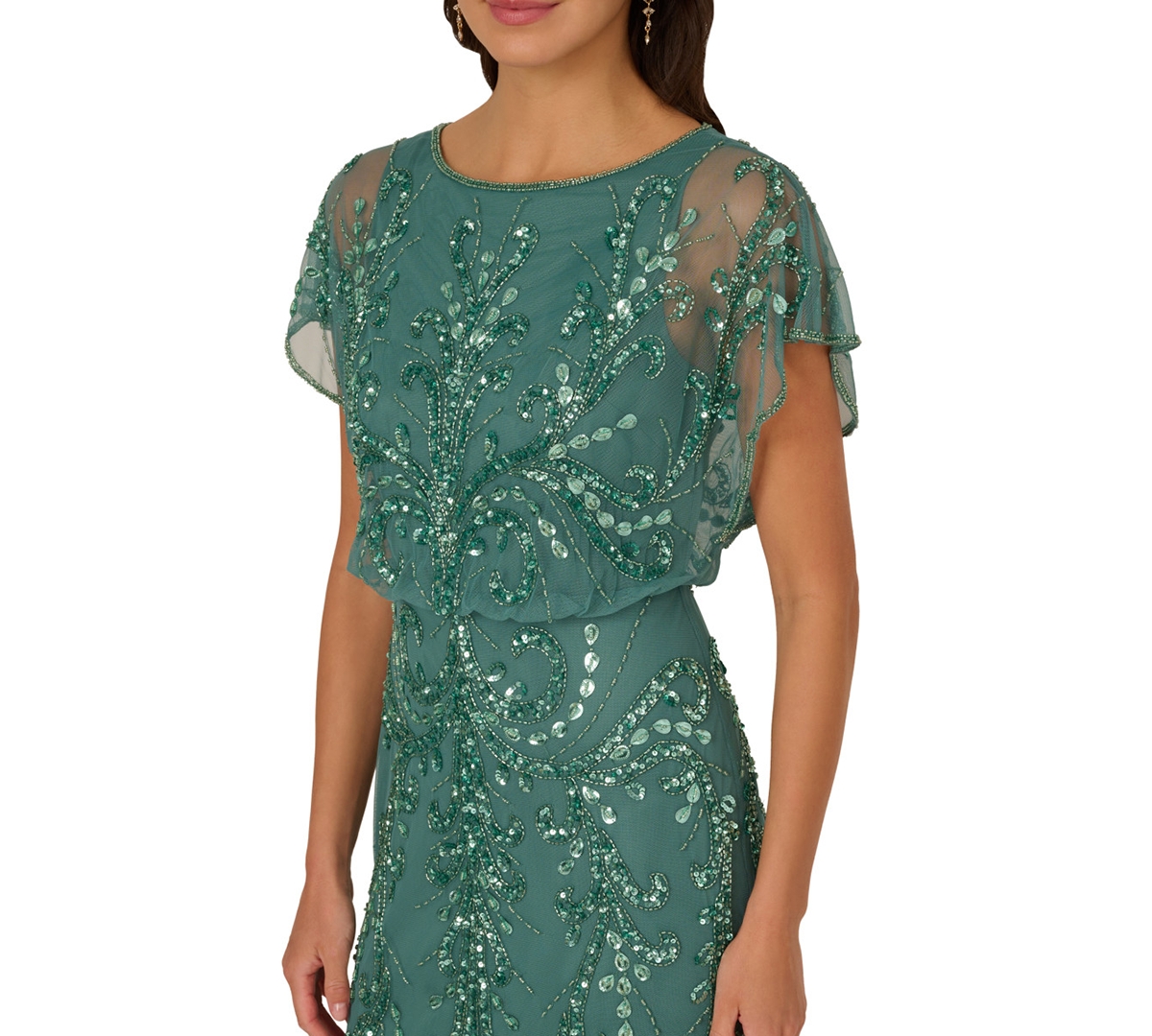 ADRIANNA PAPELL WOMEN'S BEADED BLOUSON-SLEEVE GOWN 