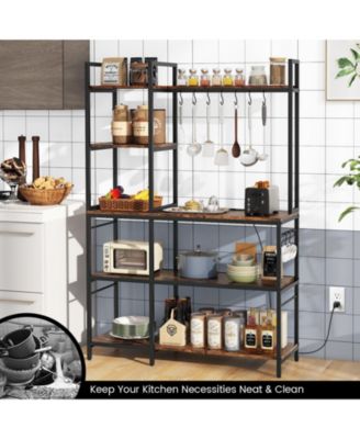 5-Tier Bakers Rack with Power Outlets and 10 S-Shaped Hooks – Multi-Functional Kitchen Storage with Electrical Access