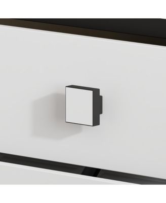 Bedside table with three drawers, side table with square handles, white wooden end table, suitable for bedrooms, living rooms, offices