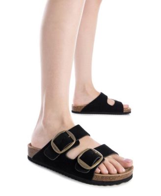 Women's Suede Double Strap Buckle Sandals