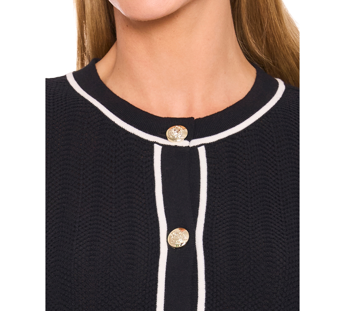 Cece Contrast Detail Cotton Cardigan In Black