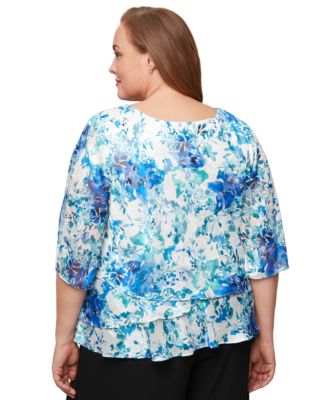Plus Size Printed Chiffon 3/4-Sleeve Blouse