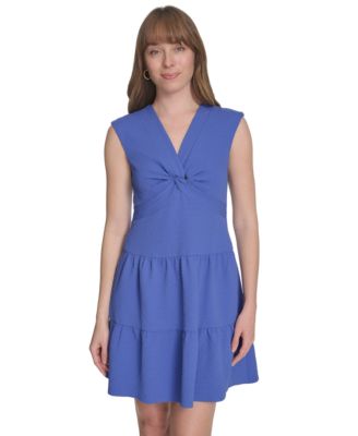 Petite Jacquard Twist-Front Tiered Dress