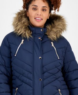 Juniors' Plus Size Faux-Fur Hooded Puffer Coat