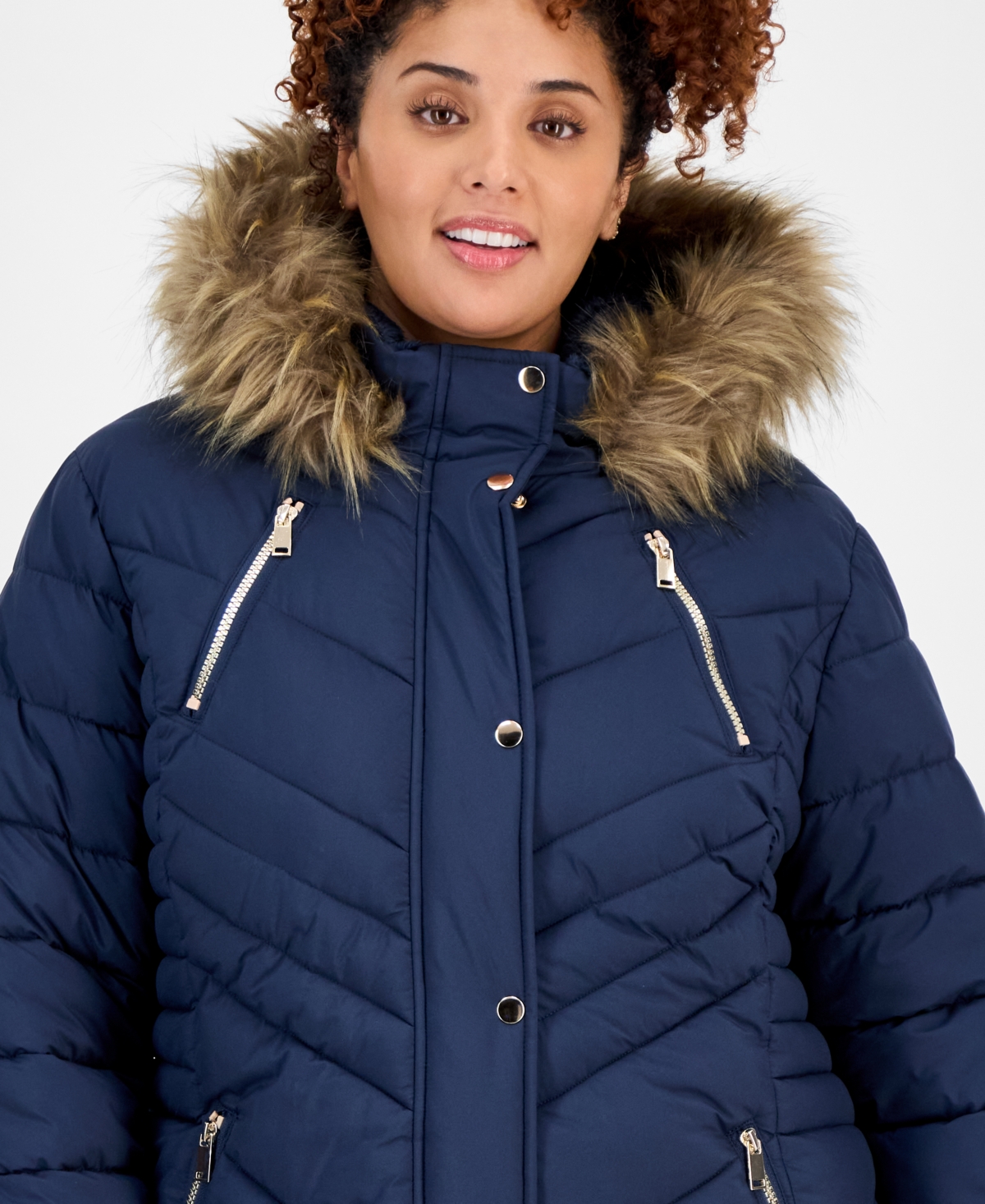 Maralyn & Me Juniors' Faux-fur Hooded Puffer Coat In Blue