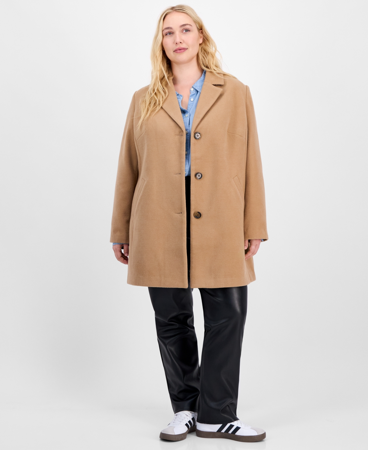 Maralyn & Me Trendy Plus Size Single-breasted Walker Coat In Brown