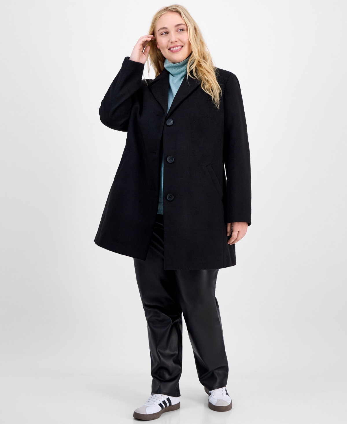 Maralyn & Me Trendy Plus Size Single-breasted Walker Coat In Black