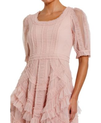 Women's Short Sleeve Mesh Mirco Ruffle Midi Dress