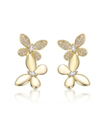 14K Gold Plated Butterfly Earrings with Cubic Zirconia Accents For Women