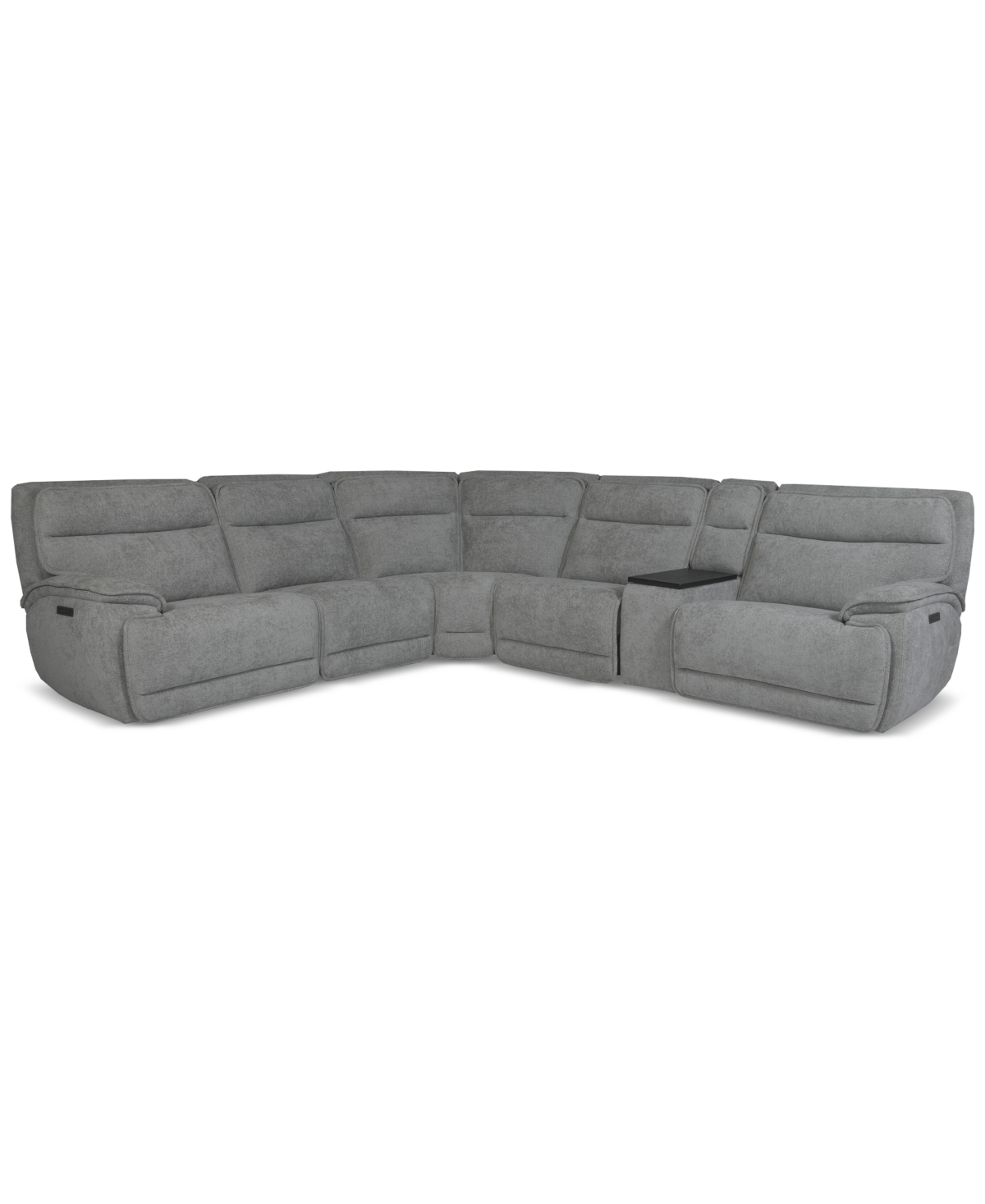 Macy's Ozryn 6-pc. Fabric Sectional With Console And 2 Power Motion Chairs, Exclusively At  In Silver