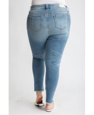 Plus Size Denim mid rise Ankle Skinny with Frayed Hem in 28" inseam - Claire
