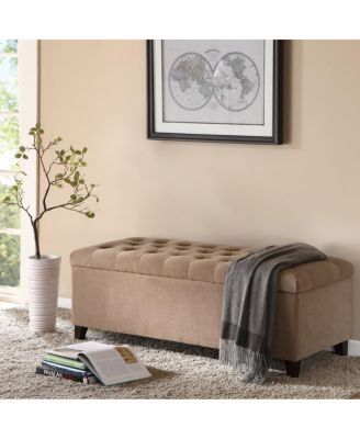 Tufted Upholstered Storage Bench with Button Top, Solid Wood Legs for Bedroom or Living Room, Hidden Blanket