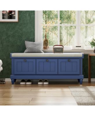 Classic Storage Bench with Cushioned Seat and Three Drawers for Entryway and Living Room
