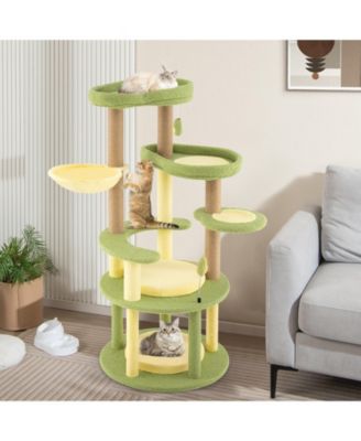 Multi-Level Avocado-Themed Cat Tree with Wide Perch & Rotatable Basket Fun & Cozy Cat Tower