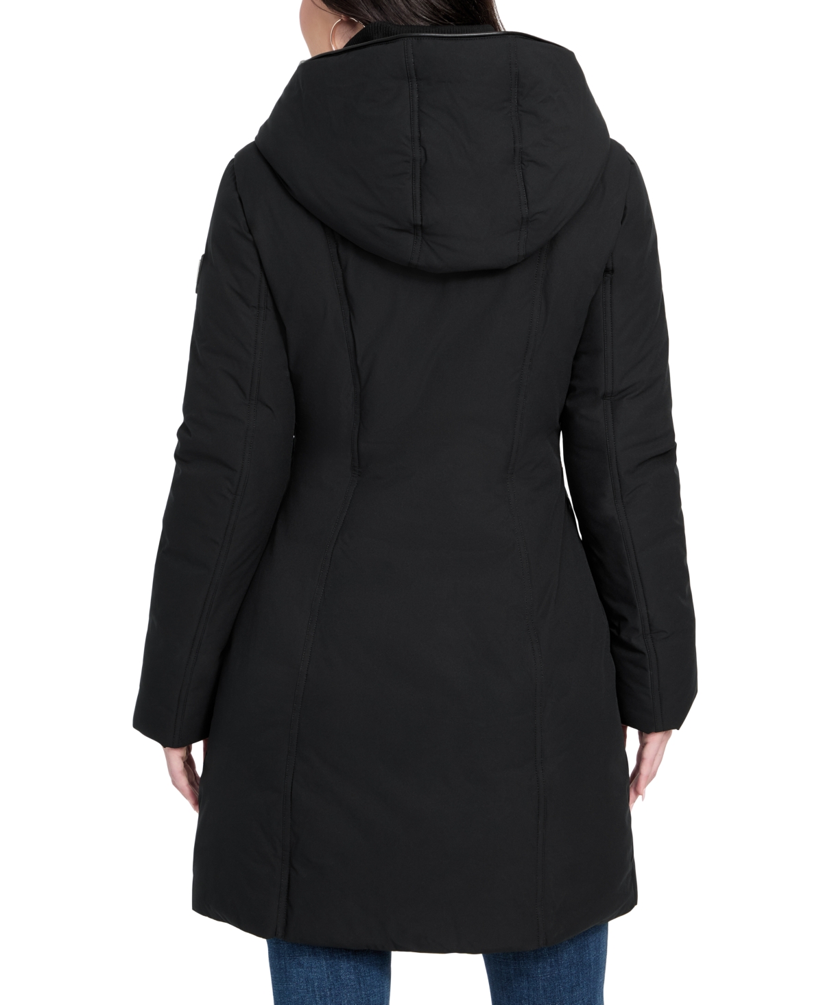 Guess Women's Asymmetric Zip-front Hooded Puffer Coat In Black