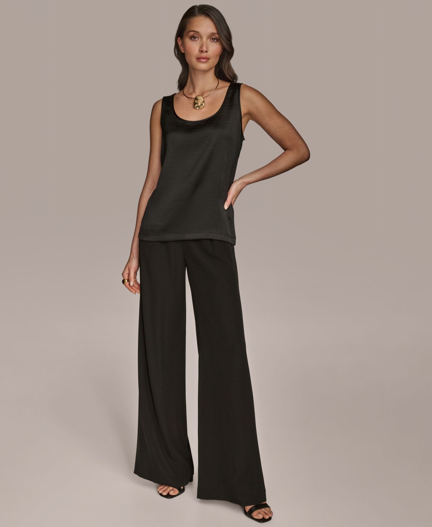 Женский топ Donna Karan New York Satin Scoop-Neck Tank Top, цвет: Чёрный — фото 3