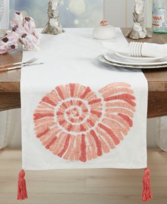Coastal Embroidered Seashell Table Runner, 16" x 72"