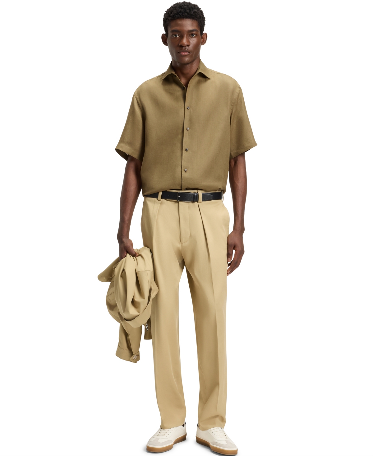 Hugo Boss Oversize-fit Shirt With Print In Nude