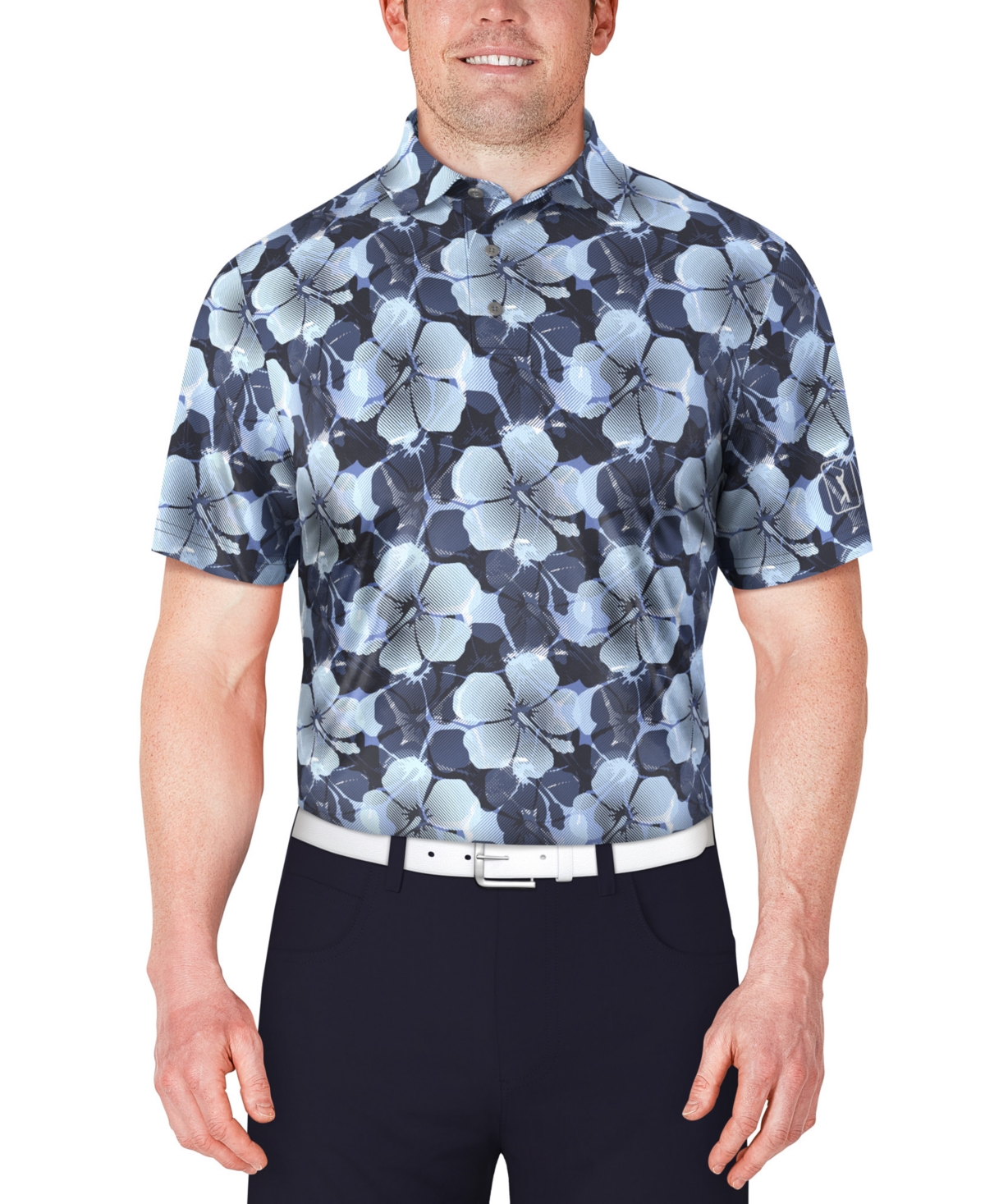 Men's Hibiscus-Print Polo Shirt - Blissful Blue