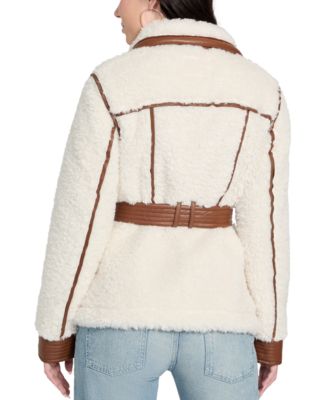Women's Belted Faux-Shearling Coat