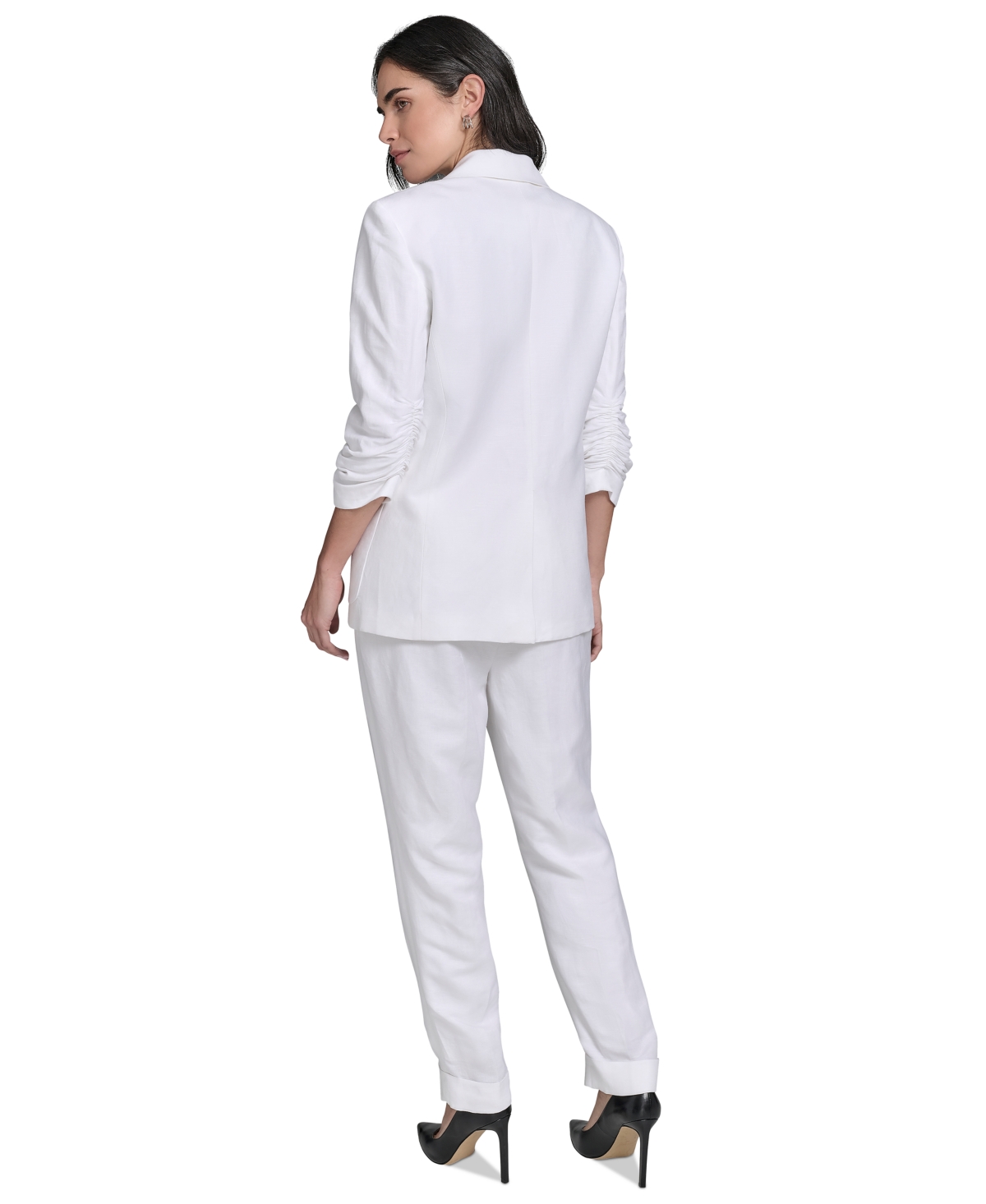 Calvin Klein Petite Ruched-sleeve Linen-blend Blazer