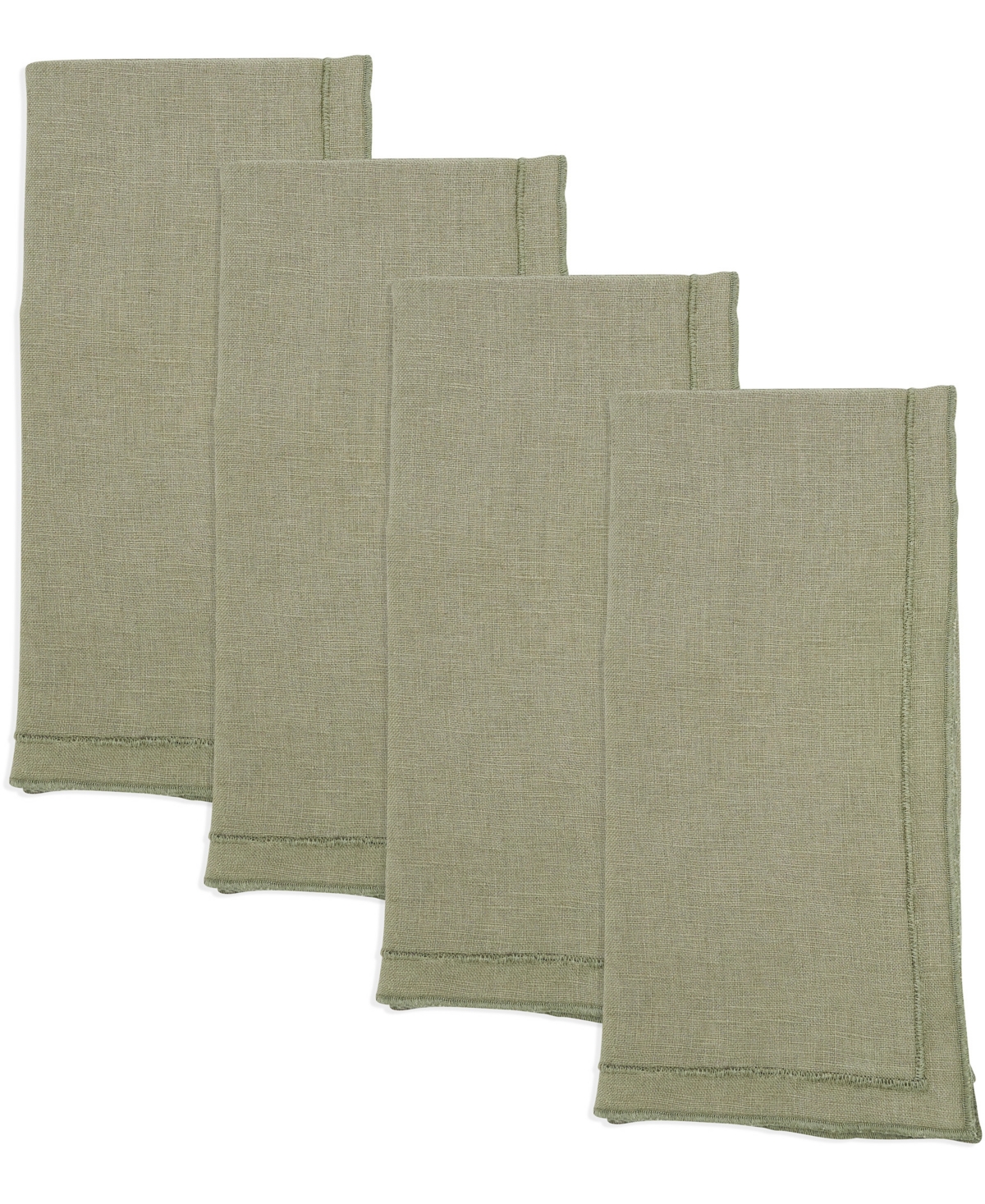 Saro Lifestyle Stonewashed Overlock Linen Edge Napkins, 20" X 20" In Olive