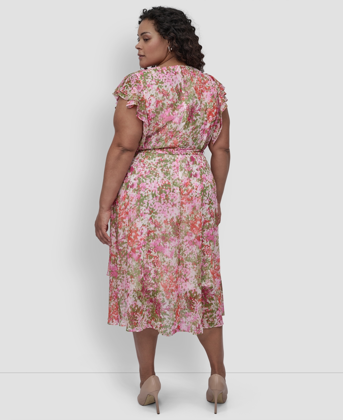 Shop Dkny Plus Size Flutter-sleeve Belted High-low Dress