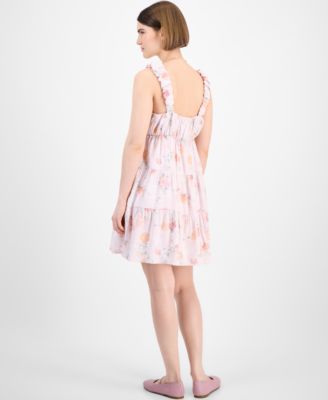 Juniors' Bubble-Strap Tiered Mini Dress