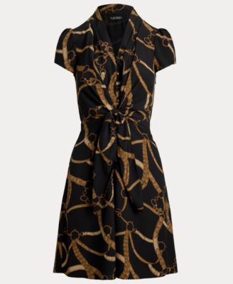 Women's Belting-Print Crepe Tie-Front Dress