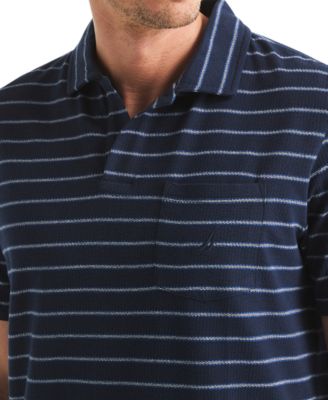 Men's Classic-Fit Stripe Seersucker Johnny Collar Pocket Polo Shirt