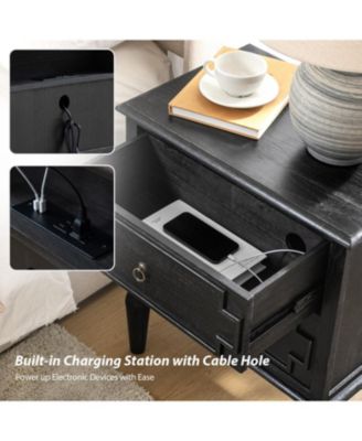 Timar 2- Drawer Solid Wood End Table with Built-In Outlets and USB