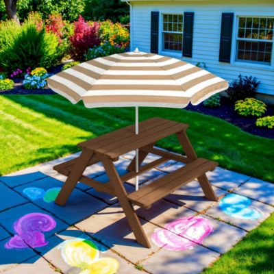 Kids Wooden Picnic Table, Outdoor Activity Table w/ Adjustable Umbrella, Seats