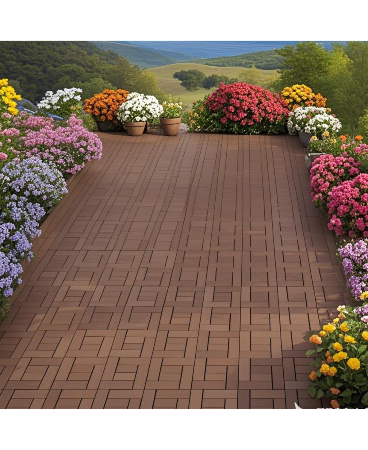 12" Deck Tiles, Diy Interlocking, Indoor/Outdoor, Easy Install, 44pcs Red Brown - Red+brown