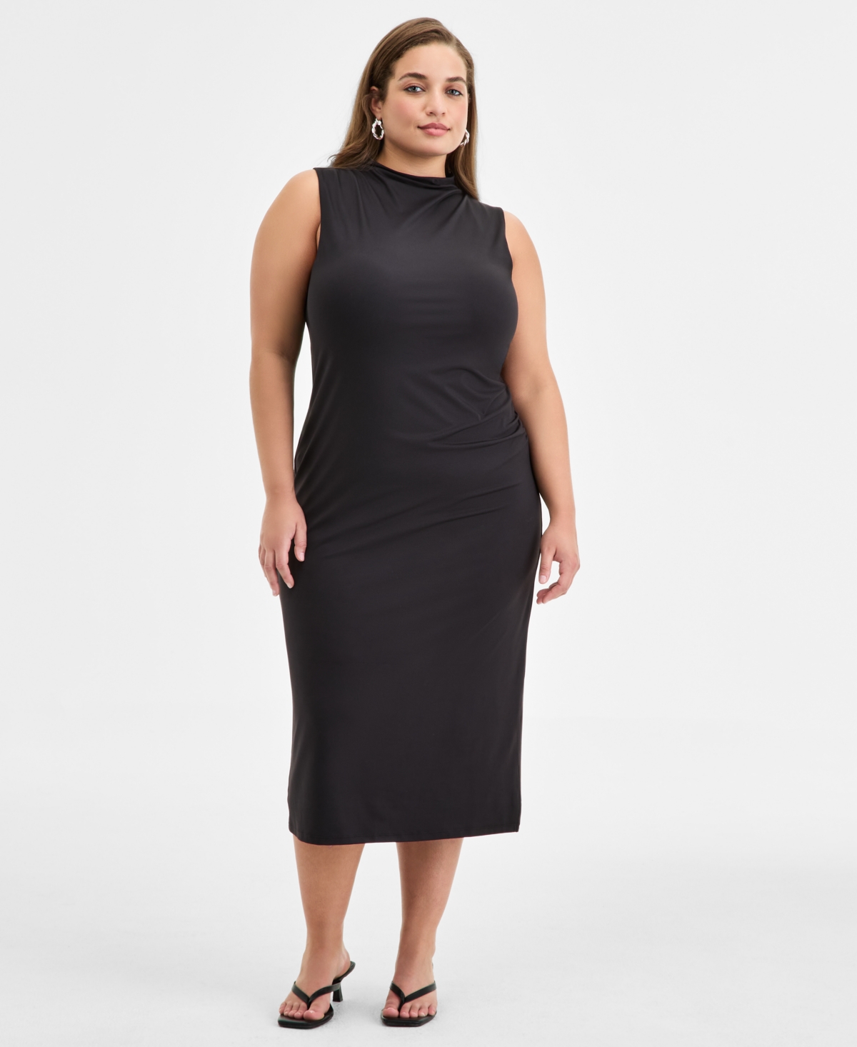 Trendy Plus Size Mock-Neck Midi Dress, Exclusively at Macy's - Black
