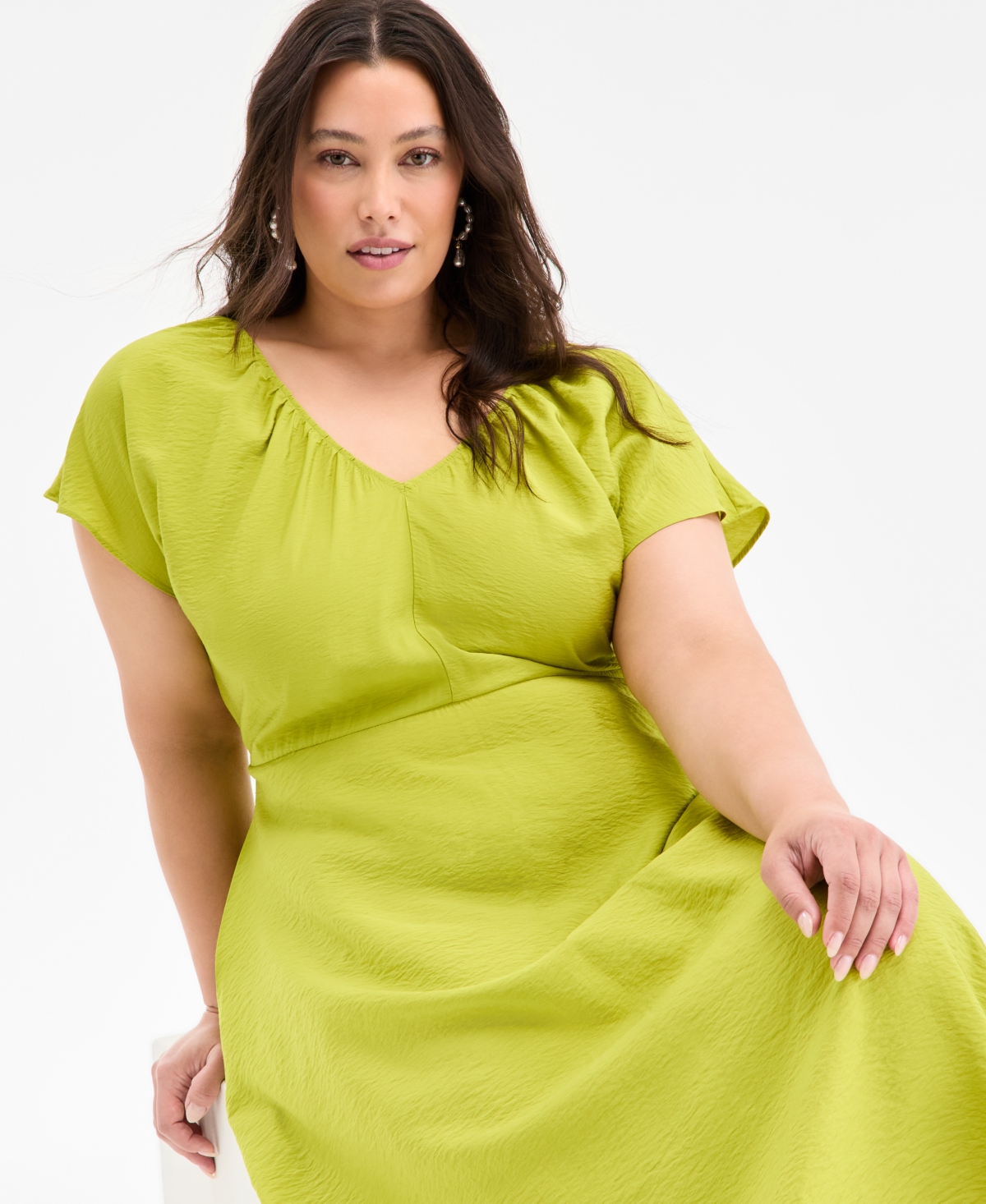 On 34th Women's Flutter-sleeve Printed Textured Midi Dress, Exclusively At Macy's
