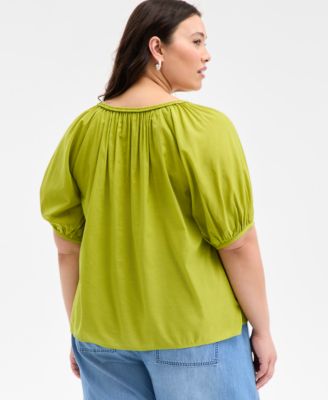 Trendy Plus Size Braided-Trim Short-Sleeve Top, Exclusively at Macy's